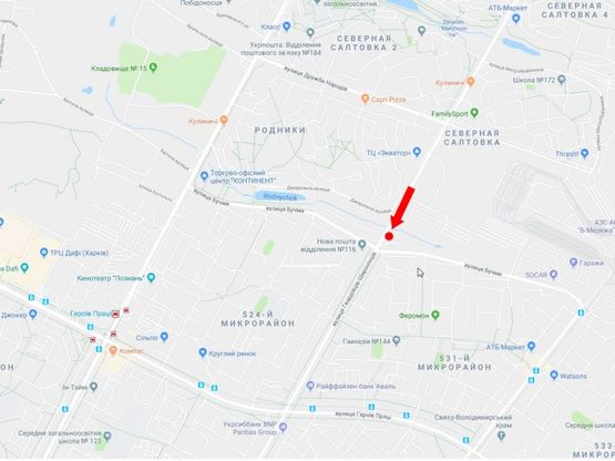 Схема рекламной плоскости по адресу Гвардейцев Широнинцев ул. - ул. Бучмы, напротив АЗС "Окко", в центр