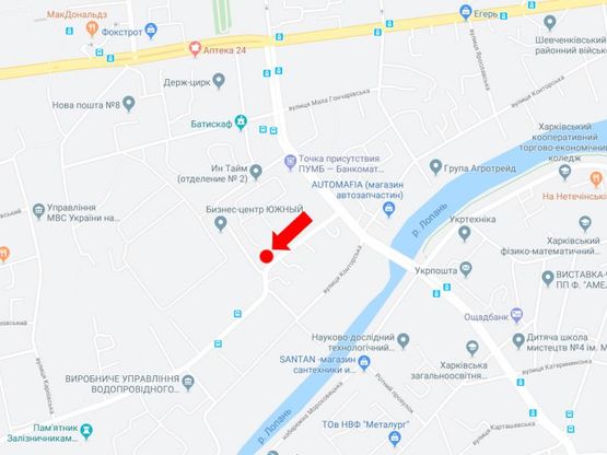 Схема рекламной плоскости по адресу Б. Гончаровская ул., 13 - Симферопольский пер., в сторону ул. Семинарской