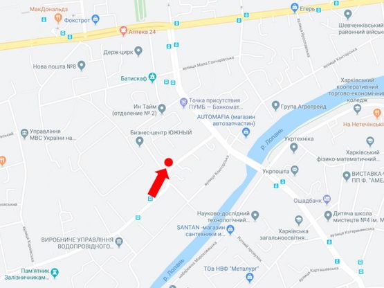 Схема рекламной плоскости по адресу Б. Гончаровская ул., 13 - Симферопольский пер., в сторону ул. Конева