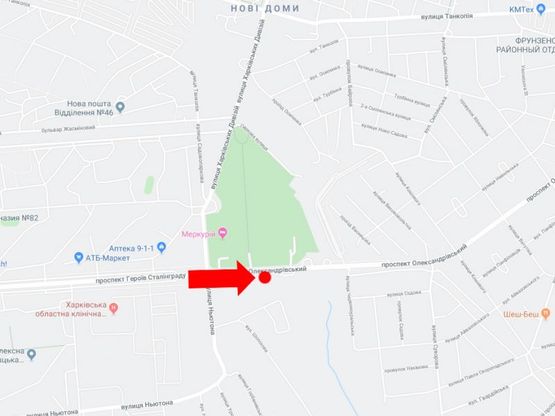 Схема рекламної площини за адресою Александровский проспект, 2-Б - ул. Харьковских дивизий, в сторону пр. Московского