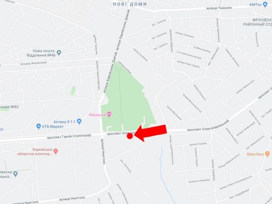 Схема рекламної площини за адресою Александровский проспект, 2-Б - ул. Харьковских дивизий, в сторону пр. Гагарина