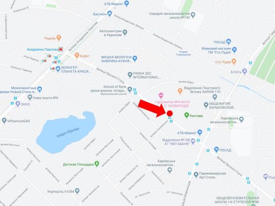 Схема рекламної площини за адресою Стуса ул. 21 - ул. Сахалинская, в сторону пр. Тракторостроителей