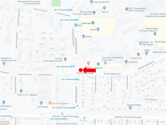 Схема рекламної площини за адресою Киргизская ул. - ул. Морозова, возле аквапарка "Джунгли", в сторону пр. Гагарина