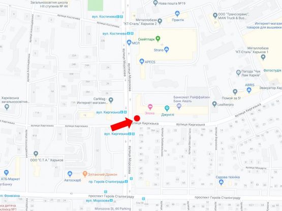 Схема рекламной плоскости по адресу Киргизская ул. - ул. Морозова, возле аквапарка "Джунгли", в сторону пр. Ландау