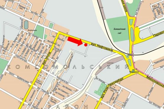 Схема рекламної площини за адресою Нефтянников ул., 15, возле автосалона "Лидер", СТО, гусь, над дорогой