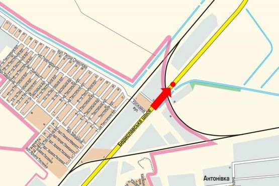 Схема рекламной плоскости по адресу Бериславское шоссе, разделитель, из центра, левый