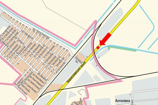 Схема рекламной плоскости по адресу Бериславское шоссе, разделитель, в центр, левый