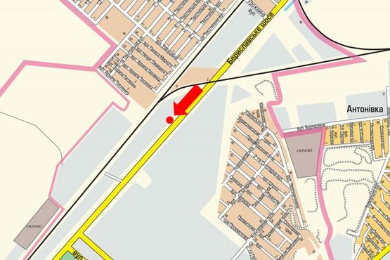 Схема рекламной плоскости по адресу Бериславское шоссе, возле ГЗС, в центр