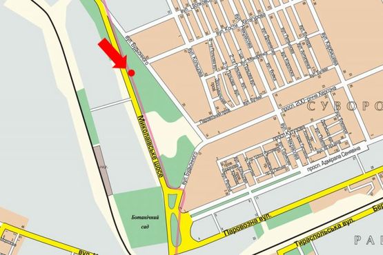 Схема рекламной плоскости по адресу Николаевское шоссе, возле газовой заправки, гусь, над дорогой, в центр