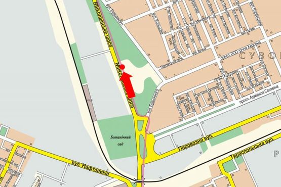 Схема рекламной плоскости по адресу Николаевское шоссе, возле отеля "Нон-Стоп", гусь, над дорогой, из центра