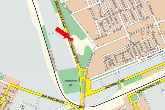 Схема рекламной плоскости по адресу Николаевское шоссе, возле отеля "Нон-Стоп", гусь, над дорогой, в центр