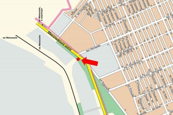 Схема рекламної площини за адресою Николаевское шоссе, возле Механического завода, гусь, над дорогой, из центра