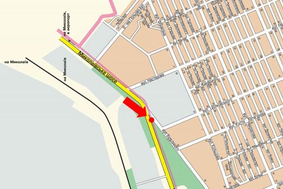 Схема рекламної площини за адресою Николаевское шоссе, возле автосалона "Укравто", гусь, над дорогой, въезд в Херсон