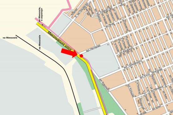 Схема рекламной плоскости по адресу Николаевское шоссе / Нестерова ул., гусь, над дорогой, в центр