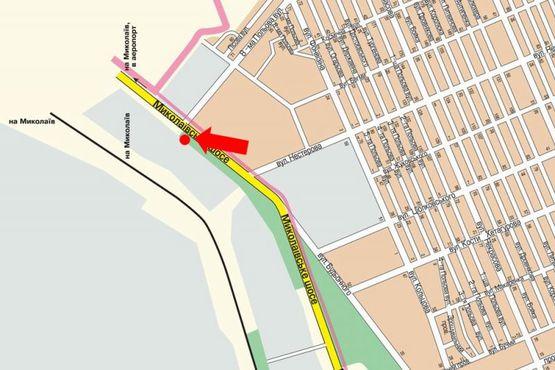 Схема рекламной плоскости по адресу Николаевское шоссе / 8-я Полевая ул., гусь, над дорогой, из центра