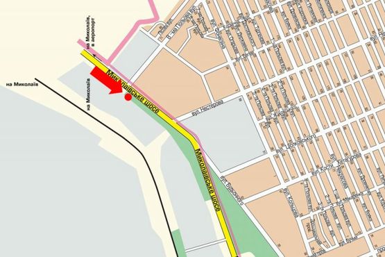 Схема рекламної площини за адресою Николаевское шоссе / 8-я Полевая ул., гусь, над дорогой, в центр