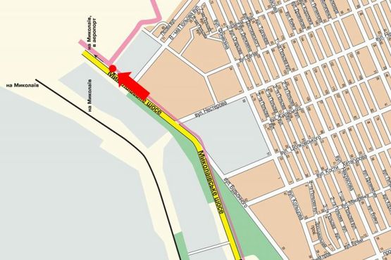 Схема рекламной плоскости по адресу Николаевское шоссе, возле авторынка, гусь, над дорогой, из центра