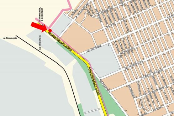 Схема рекламной плоскости по адресу Николаевское шоссе, возле авторынка, гусь, над дорогой, в центр