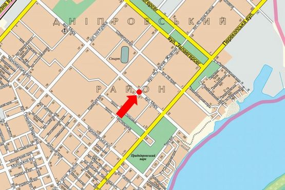 Схема рекламной плоскости по адресу Университетская ул. (бывш. 40-летия Октября ул.) / Мира ул., возле "Днепровского" рынка, разделитель, из центра, левый