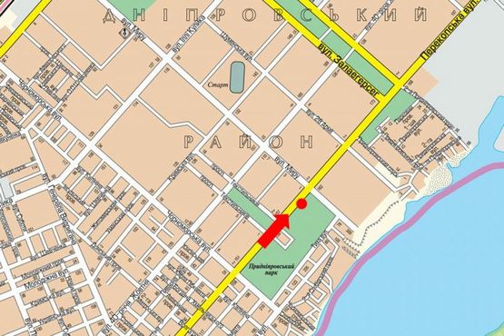 Схема рекламной плоскости по адресу Перекопская ул. / Текстильщиков пр., гусь, над дорогой, возле парка "Приднепровский"