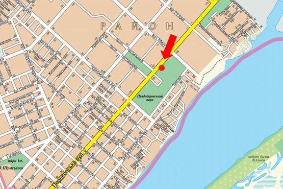 Схема рекламной плоскости по адресу Перекопская ул. / Текстильщиков пр., гусь, над дорогой, возле парка "Приднепровский"