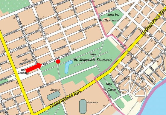 Схема рекламной плоскости по адресу Небесной Сотни ул. (бывш. 40-летия Октября ул.)) / Тираспольская ул., возле парка Херсонская фортеця, гусь, над дорогой, из центра