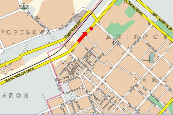 Схема рекламной плоскости по адресу Бериславское шоссе – Мира ул., напротив автосалона "Рено", гусь, над дорогой