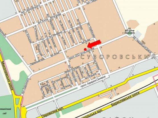 Схема рекламной плоскости по адресу 200-летия Херсона пр. / Вишневая ул. (бывш. Блюхера ул.), в центр