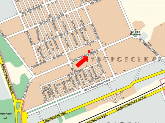 Схема рекламной плоскости по адресу 200-летия Херсона пр. / Вишневая ул. (бывш. Блюхера ул.), из центра