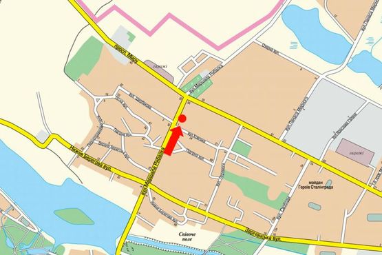 Схема рекламної площини за адресою Рыбалко М. ул. / пр. Мира, остановка, возле магазина "Факел"