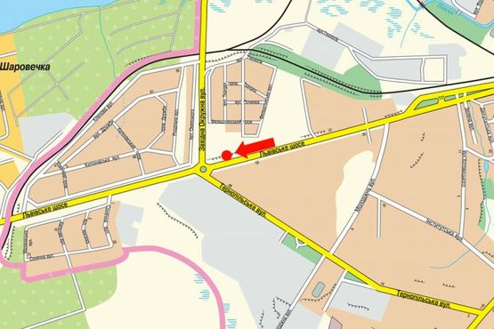 Схема рекламної площини за адресою Львовское шоссе, 55, выезд в сторону Львова