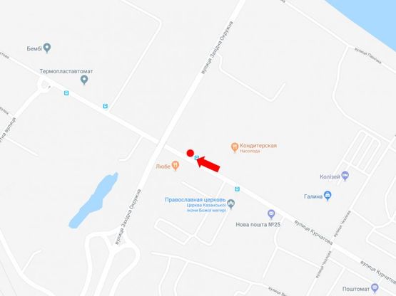 Схема рекламної площини за адресою Курчатова ул., 10, возле завода «Нива», из центра