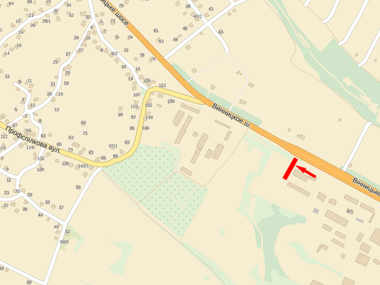 Схема рекламної площини за адресою Винницкое шоссе, возле магазина "Лезнево", въезд в город