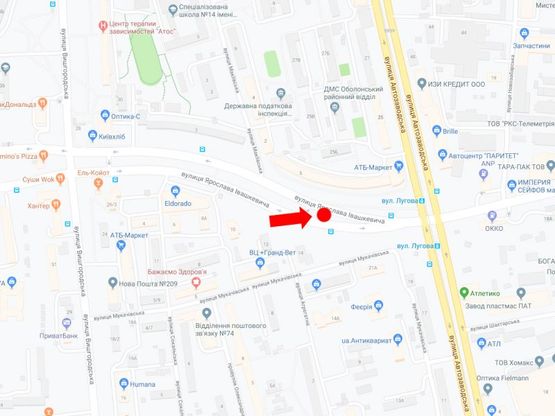 Схема рекламной плоскости по адресу Ивашкевича ул., 3, напротив, разделитель, в сторону Луговая ул.