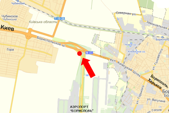 Схема рекламної площини за адресою Трасса Киев-Борисполь, разделитель, от а/п Борисполь на Киев