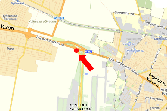 Схема рекламної площини за адресою Трасса Киев-Борисполь, разделитель, от а/п Борисполь на Киев