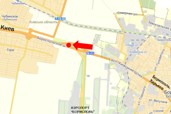 Схема рекламной плоскости по адресу Трасса Киев-Борисполь, разделитель, в сторону Киева, правая