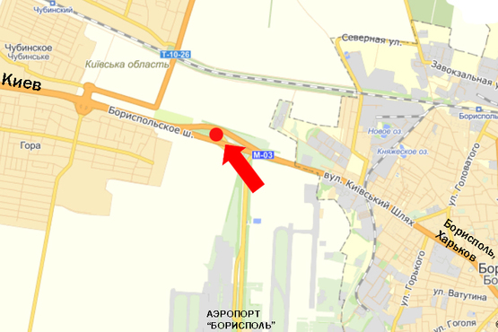 Схема рекламної площини за адресою Трасса Киев-Борисполь, разделитель, от а/п Борисполь на Киев, левая