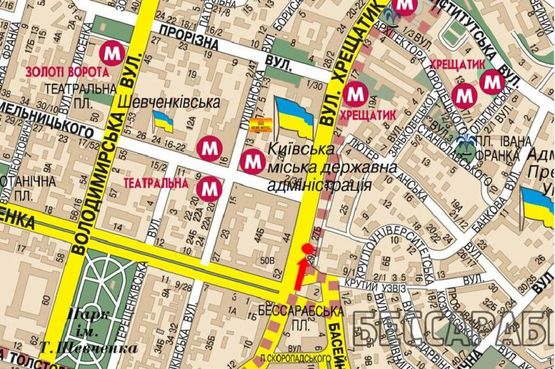 Схема рекламной плоскости по адресу Крещатик ул., 29, возле магазина "Mark&Spencer", "Roshen"