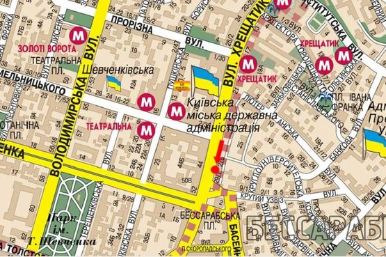 Схема рекламной плоскости по адресу Крещатик ул., 29, возле магазина "Mark&Spencer", "Roshen"