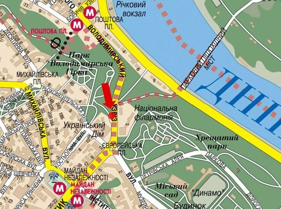 Схема рекламной плоскости по адресу Владимирский спуск, 100 м от Европейской пл., в сторону Европейская пл.