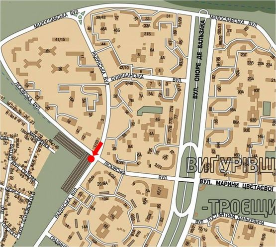 Схема рекламної площини за адресою Радунская ул., 3, на перекрестке с Лесковской ул., в сторону Милославская ул.