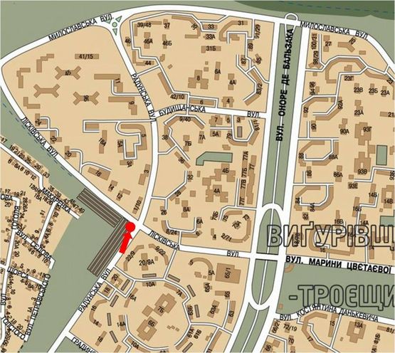 Схема рекламной плоскости по адресу Радунская ул., 3, на перекрестке с Лесковской ул., в сторону Драйзера ул.