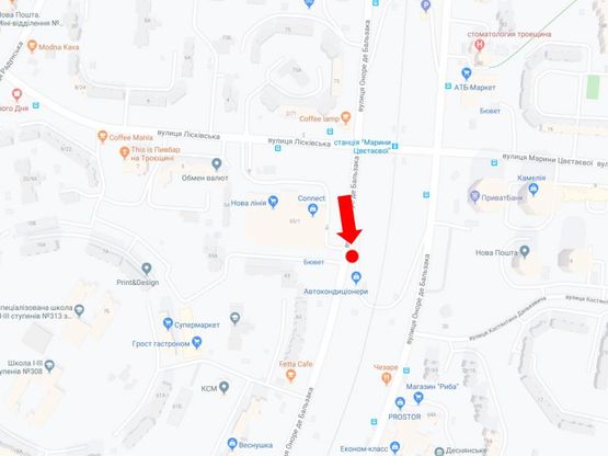 Схема рекламной плоскости по адресу Бальзака ул., 65, возле супермаркета "Новая линия", в сторону Градинская ул.