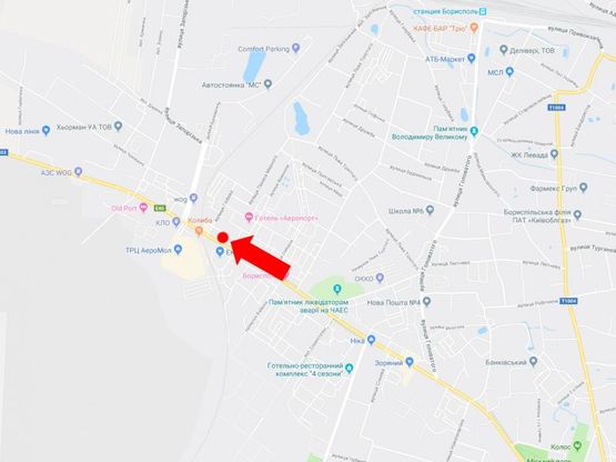 Схема рекламной плоскости по адресу Киевский Шлях ул., 13, напротив ТРЦ "Аэромолл", супермаркетов "Экомаркет", "Novus", в сторону Киева