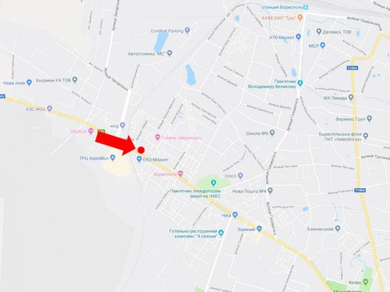 Схема рекламной плоскости по адресу Киевский Шлях ул., 13, напротив ТРЦ "Аэромолл", супермаркетов "Экомаркет", "Novus", в сторону Харькова