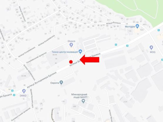 Схема рекламной плоскости по адресу Брожко ул. (бывш. Кировоградская ул.), 38, возле АЗС "Glusco", в сторону Лобановского пр. (бывш. Краснозвездный пр.)