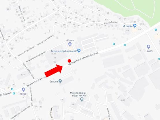 Схема рекламної площини за адресою Брожко ул. (бывш. Кировоградская ул.), 38, возле АЗС "Glusco", в сторону Гринченка ул.