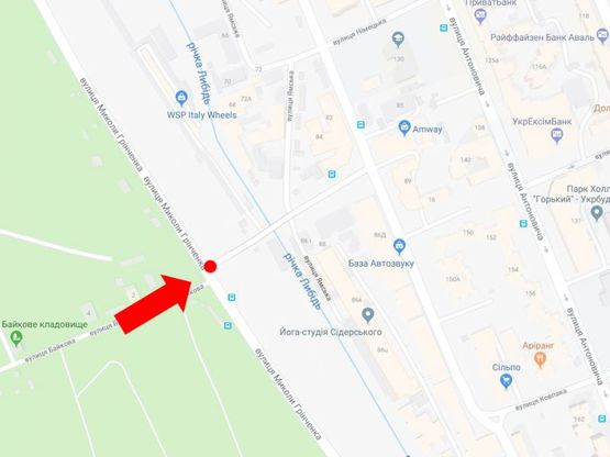 Схема рекламної площини за адресою Гринченко ул. / Байковая ул., в центр, левая