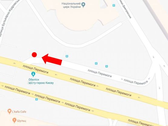 Схема рекламной плоскости по адресу Победы пл., 2, возле Цирка, на светофоре, в сторону Воздухофлотского моста